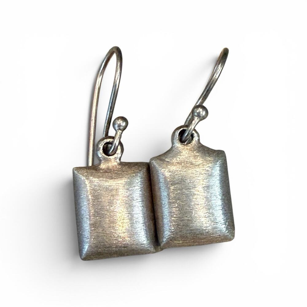 .925 Sterling Minimalist Puffy Pillow Design Dangle Pierced Earrings